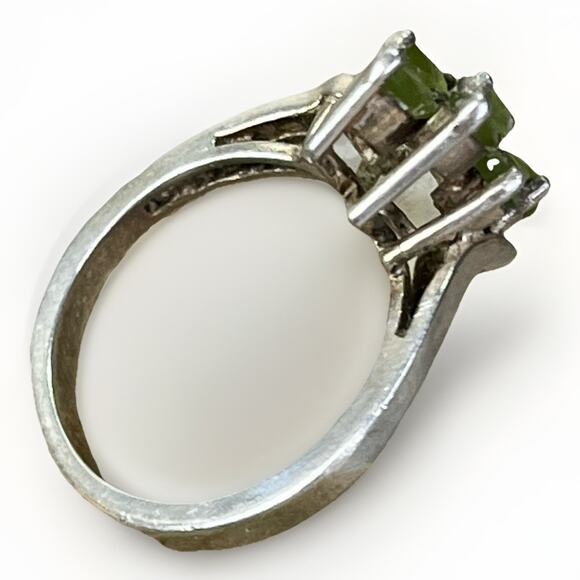 Vintage Sterling Silver Peridot Marquise Cluster Cocktail Ring Size 6 - Picture 6 of 14